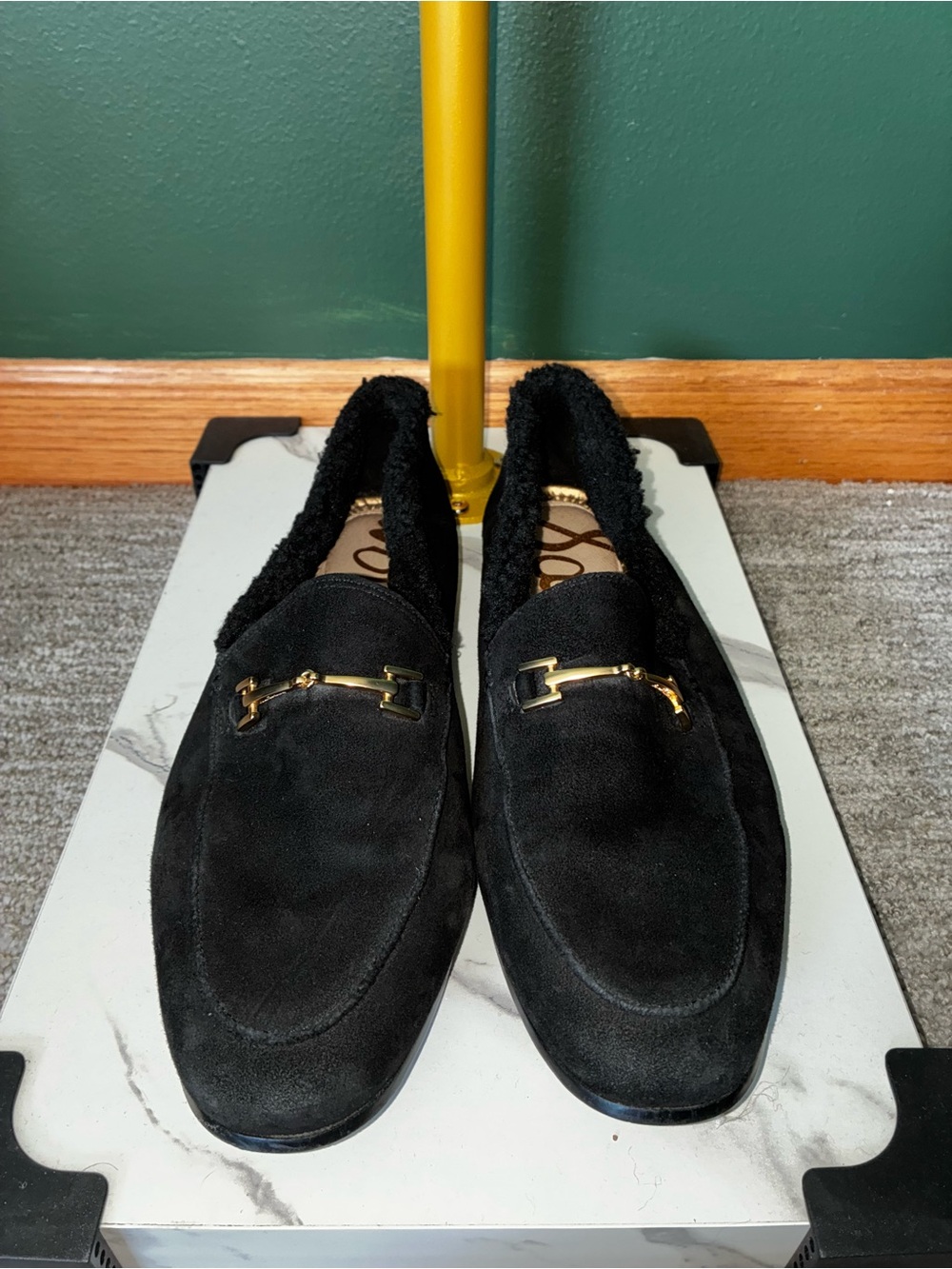Sam Edelman Black Suede Flats with Gold Bit Accent